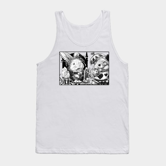 Wonderland - Tea Party - Black Outlined Version Tank Top by Nat Ewert Art